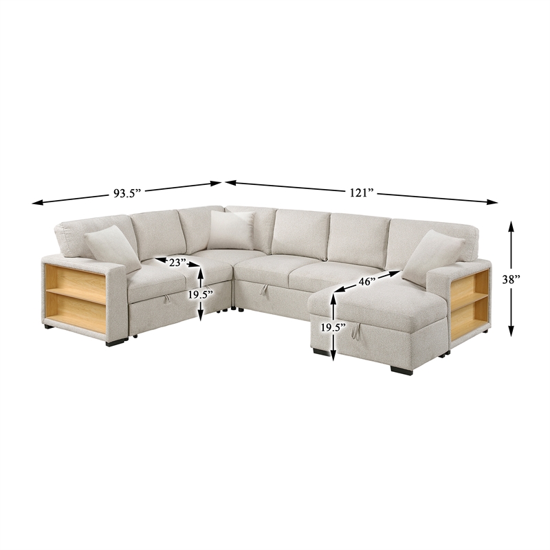 Lexicon Pompano Boucle Sectional with Left Chaise & Pull-out Bed in Beige