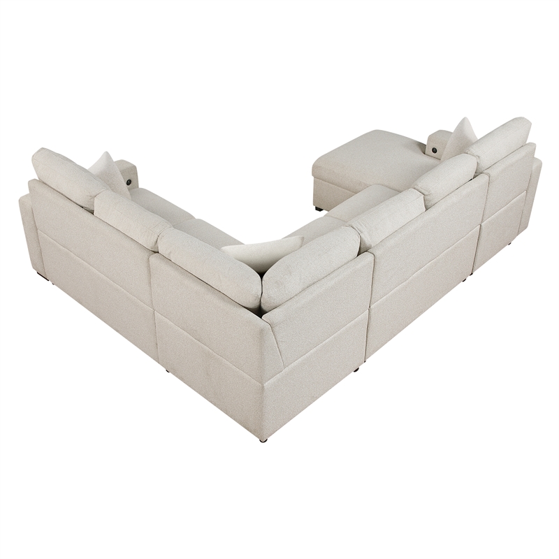 Lexicon Pompano Boucle Sectional with Left Chaise & Pull-out Bed in Beige