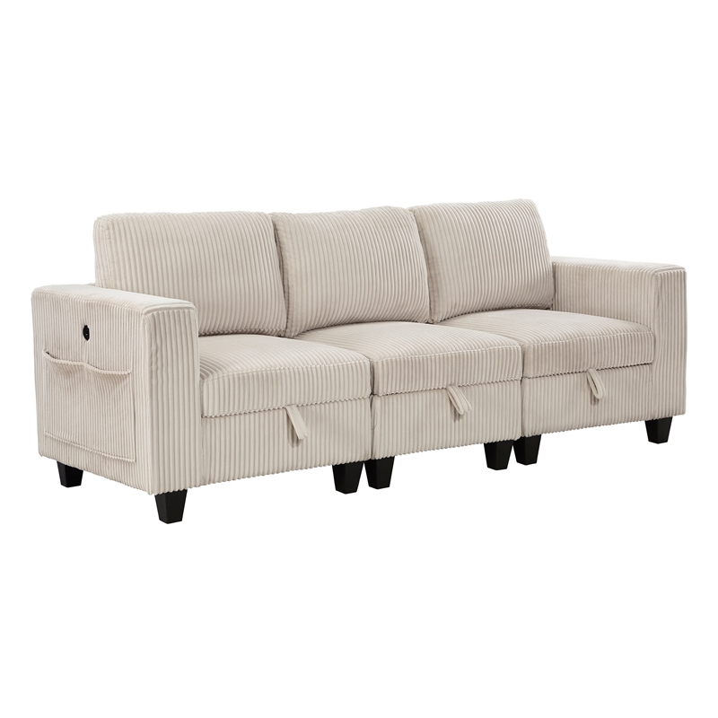 Lexicon Walterboro Corduroy Sofa with Storage & Pouches in Beige