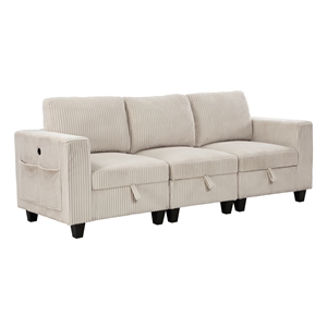 Lexicon Walterboro Corduroy Sofa with Storage & Pouches in Beige