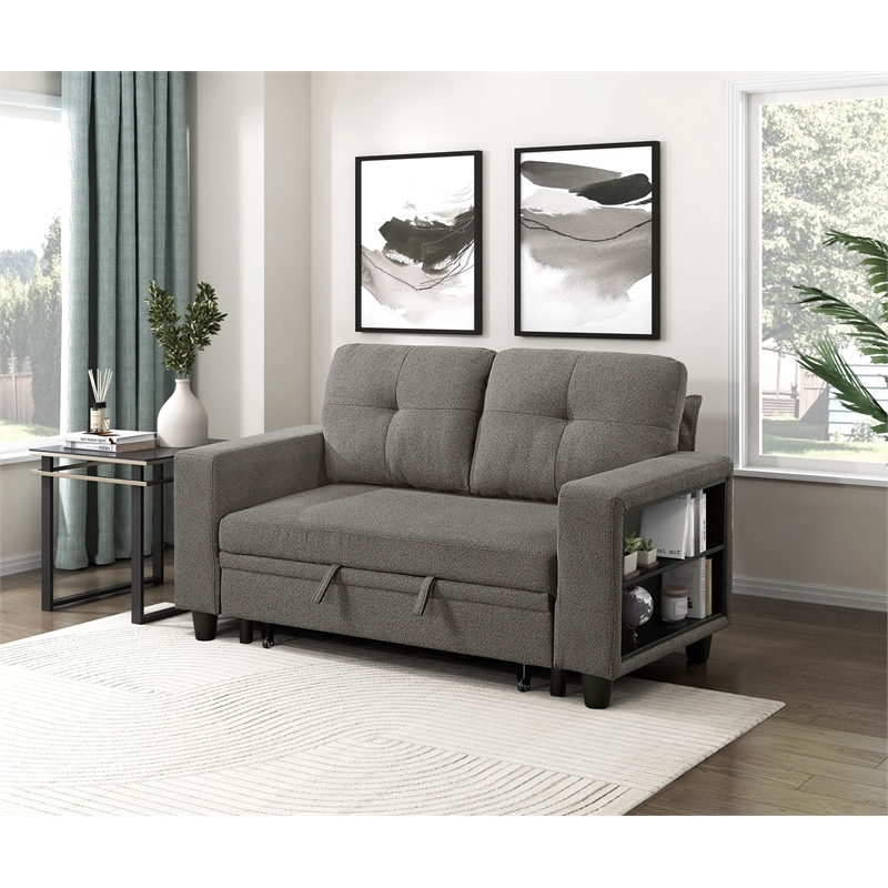 Lexicon Robinson Boucle Love Seat with Pull-out Bed & Shelves in Dark Brown