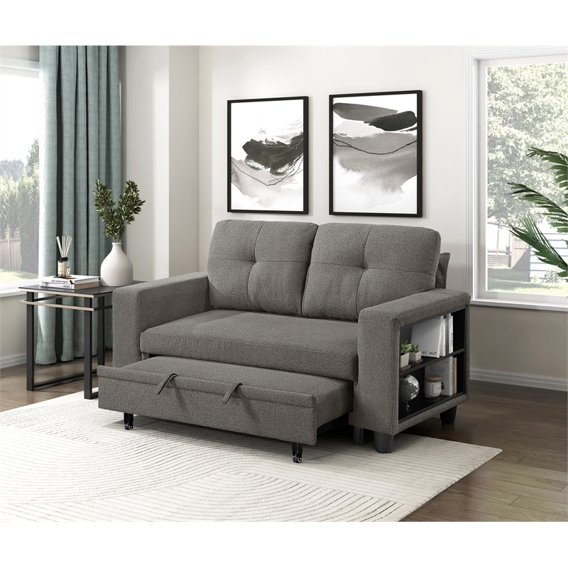 Lexicon Robinson Boucle Love Seat with Pull-out Bed & Shelves in Dark Brown