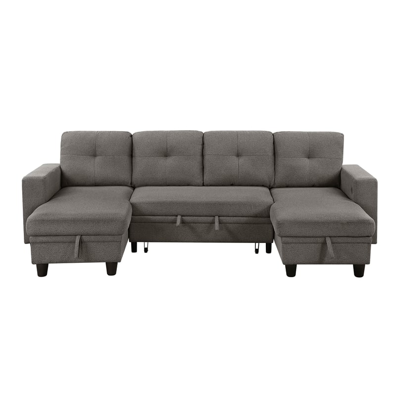 Lexicon Robinson Boucle Sectional with Two Chaises & Pull-out Bed in Dark Brown