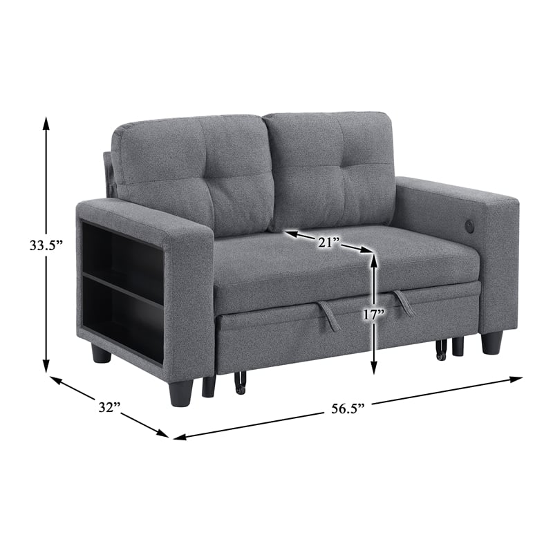 Lexicon Robinson Boucle Love Seat with Pull-out Bed & Shelves in Gray