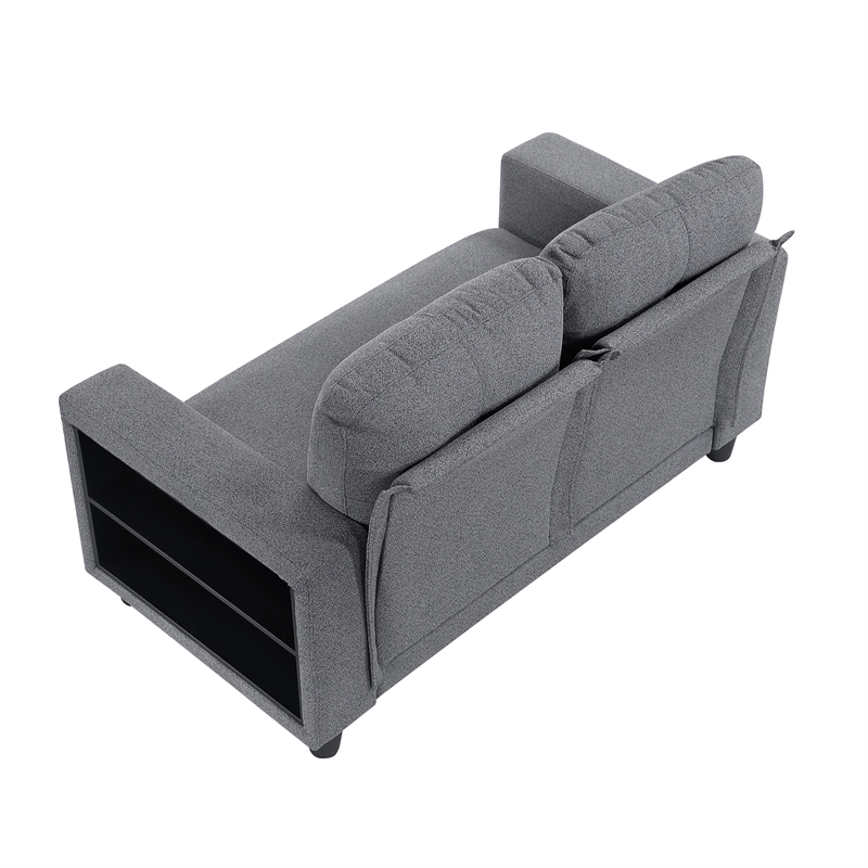 Lexicon Robinson Boucle Love Seat with Pull-out Bed & Shelves in Gray