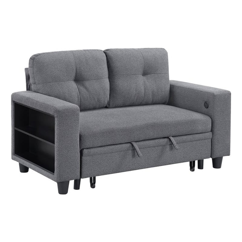 Lexicon Robinson Boucle Love Seat with Pull-out Bed & Shelves in Gray
