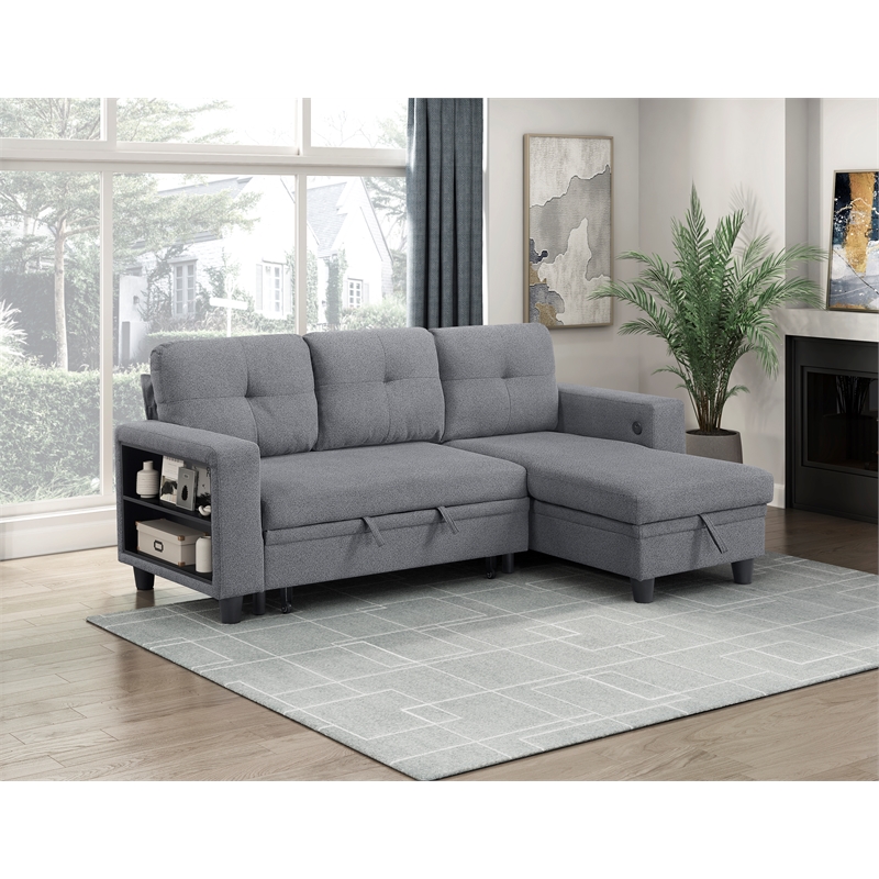Lexicon Robinson Boucle Sectional with Reversible Chaise & Pull-out Bed in Gray