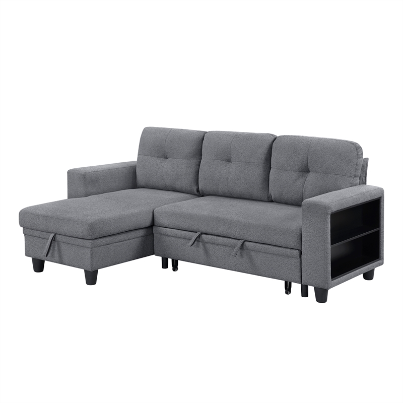 Lexicon Robinson Boucle Sectional with Reversible Chaise & Pull-out Bed in Gray