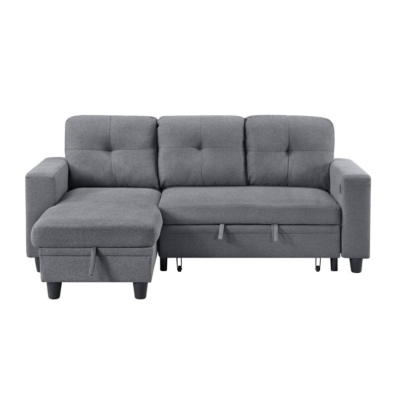 Lexicon Robinson Boucle Sectional with Reversible Chaise & Pull-out Bed in Gray