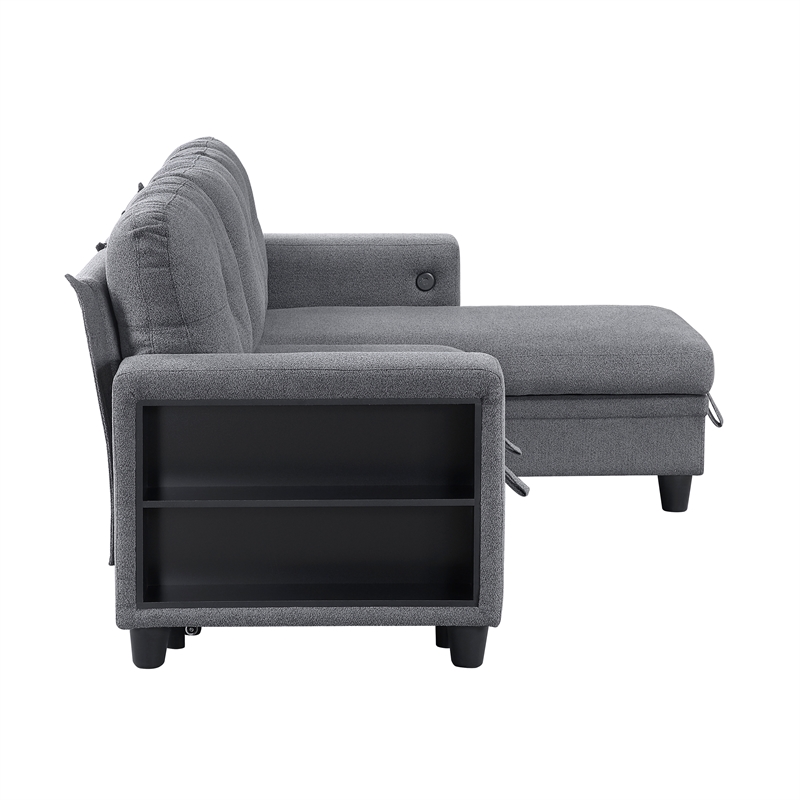 Lexicon Robinson Boucle Sectional with Reversible Chaise & Pull-out Bed in Gray