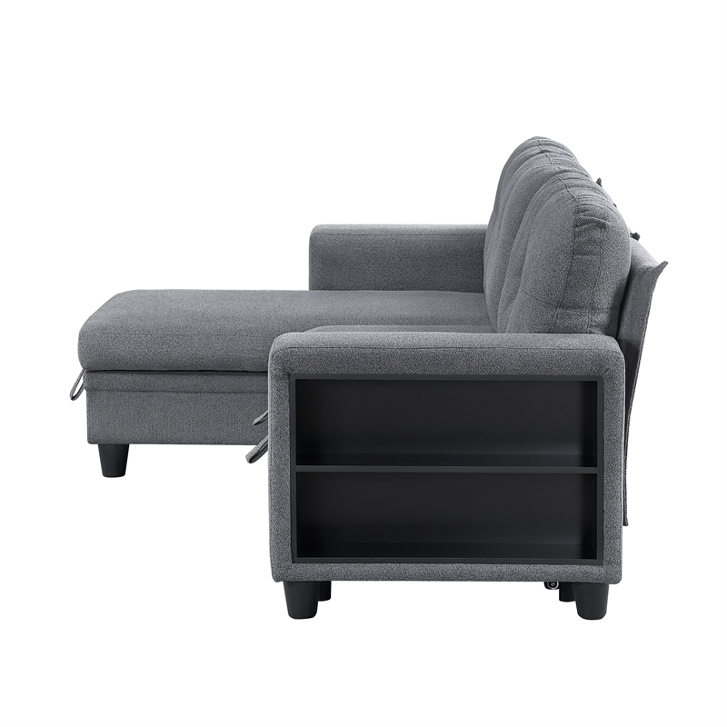 Lexicon Robinson Boucle Sectional with Reversible Chaise & Pull-out Bed in Gray