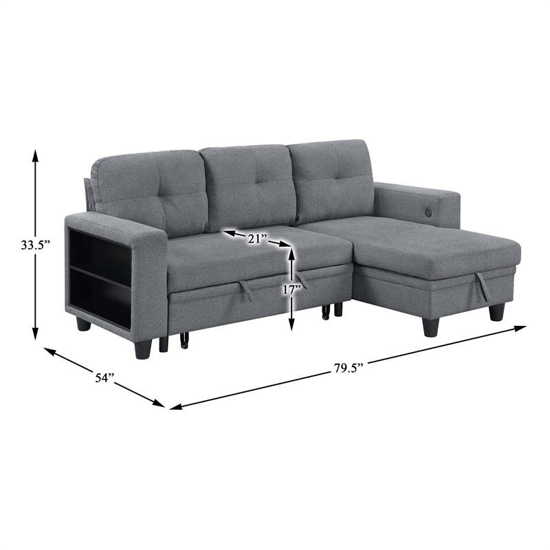 Lexicon Robinson Boucle Sectional with Reversible Chaise & Pull-out Bed in Gray