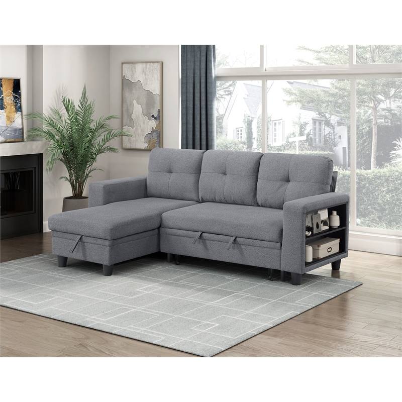Lexicon Robinson Boucle Sectional with Reversible Chaise & Pull-out Bed in Gray