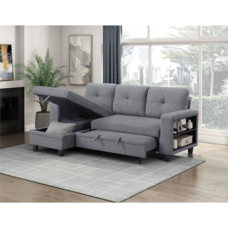 Lexicon Robinson Boucle Sectional with Reversible Chaise & Pull-out Bed in Gray