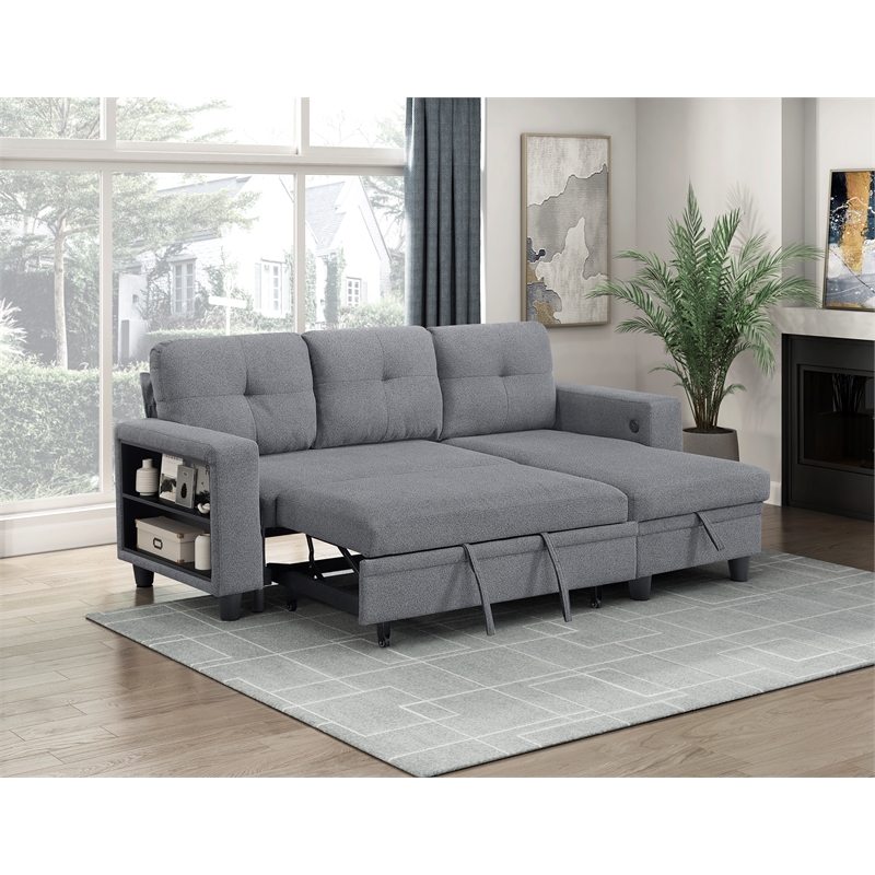 Lexicon Robinson Boucle Sectional with Reversible Chaise & Pull-out Bed in Gray