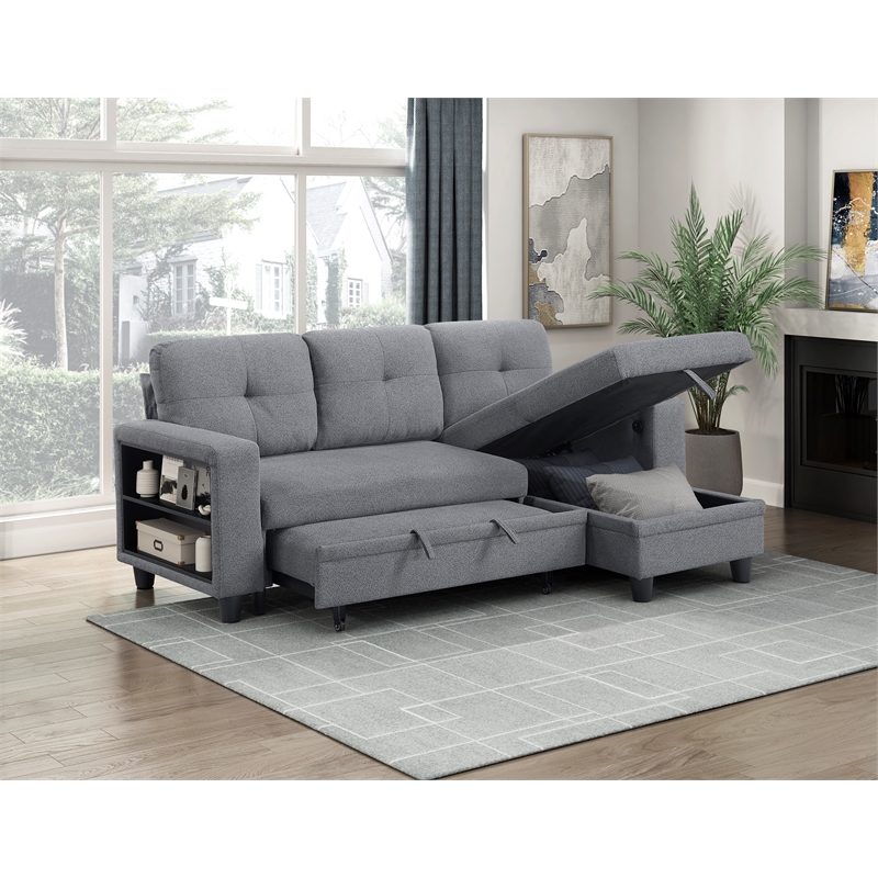 Lexicon Robinson Boucle Sectional with Reversible Chaise & Pull-out Bed in Gray