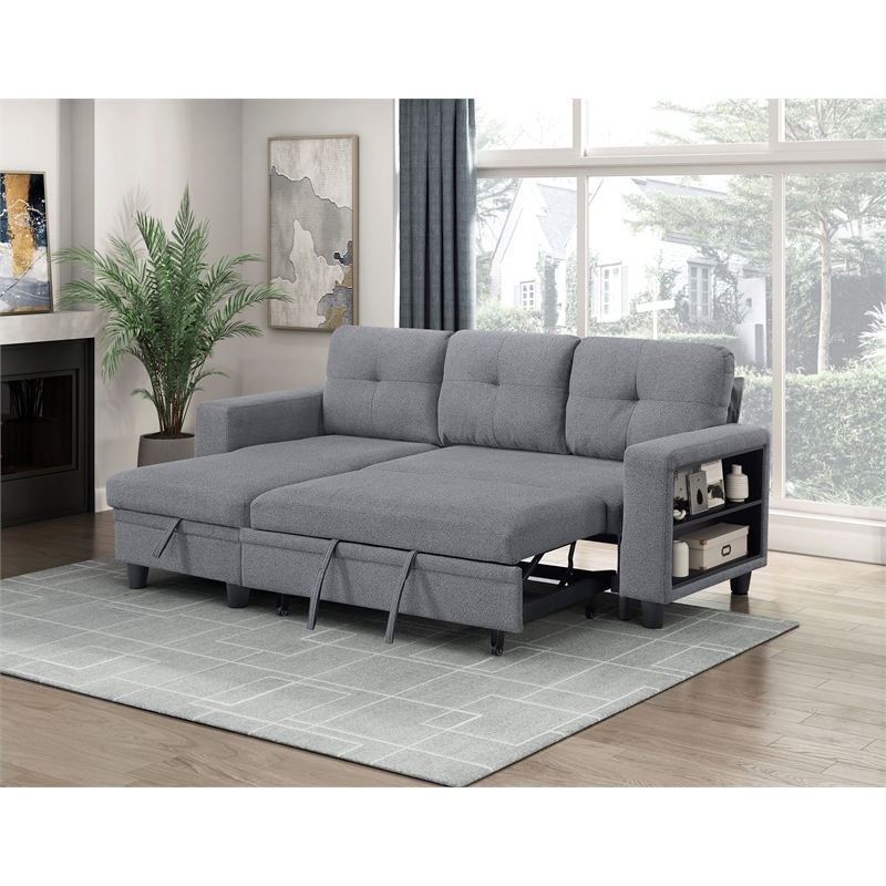 Lexicon Robinson Boucle Sectional with Reversible Chaise & Pull-out Bed in Gray