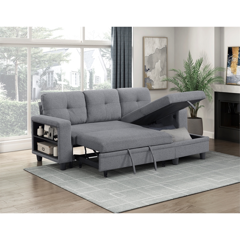 Lexicon Robinson Boucle Sectional with Reversible Chaise & Pull-out Bed in Gray