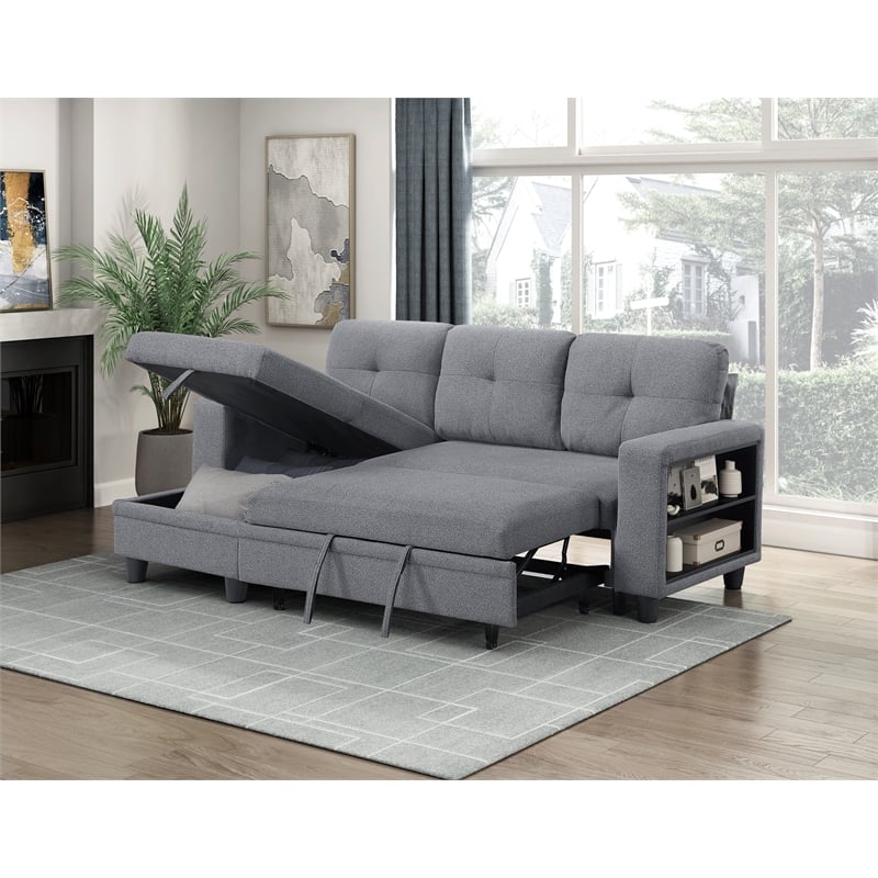 Lexicon Robinson Boucle Sectional with Reversible Chaise & Pull-out Bed in Gray