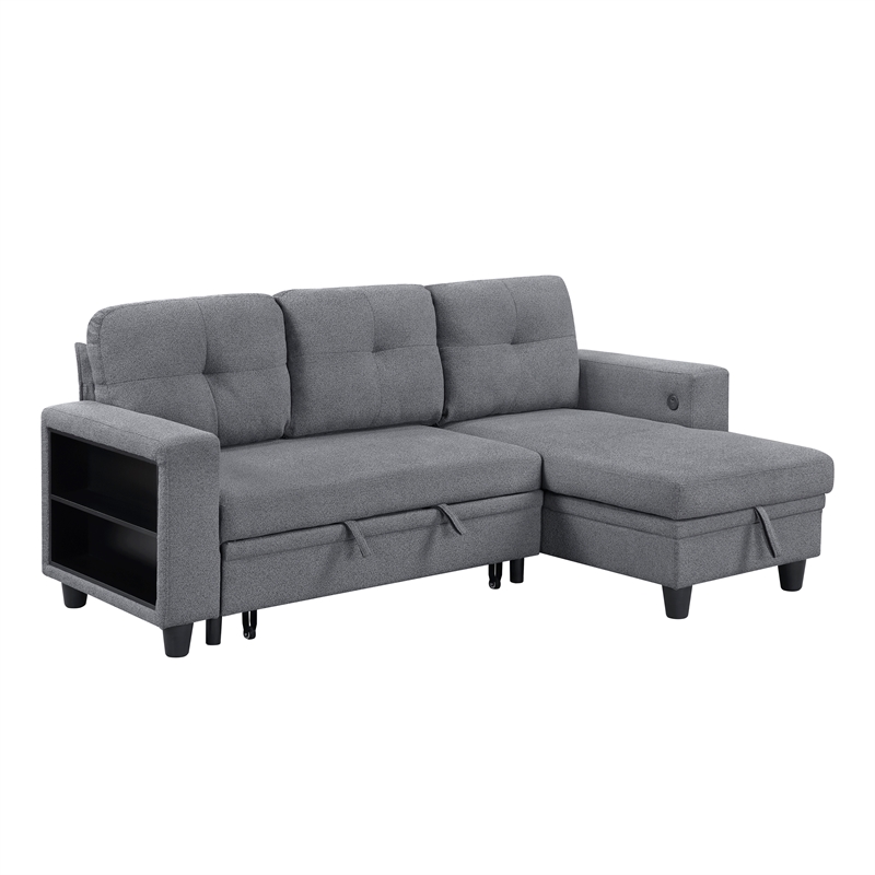 Lexicon Robinson Boucle Sectional with Reversible Chaise & Pull-out Bed in Gray