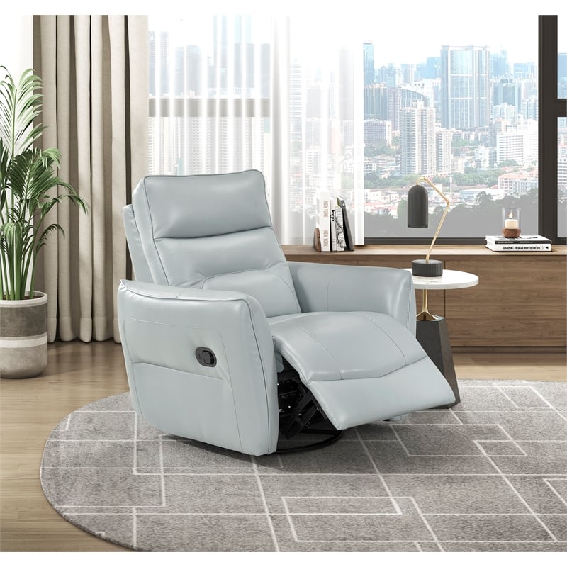 Lexicon Thomas Leather Swivel Glider Reclining Chair in Aqua