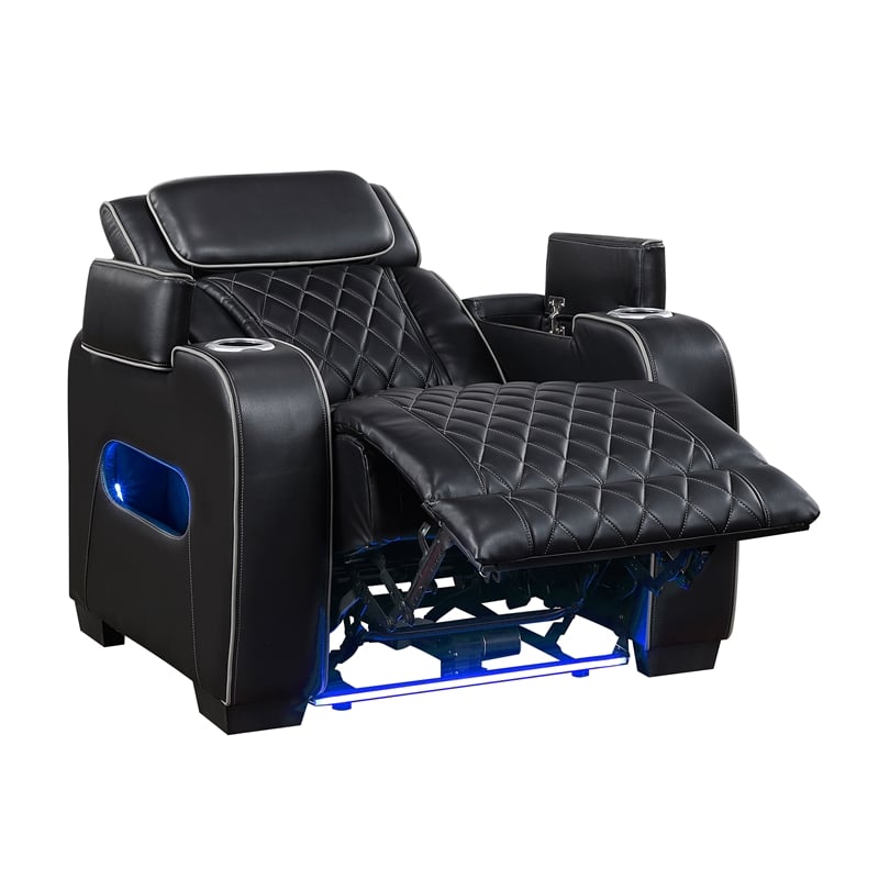 Lexicon Fairway Faux Leather Power Reclining Chair with Power Headrest in Black