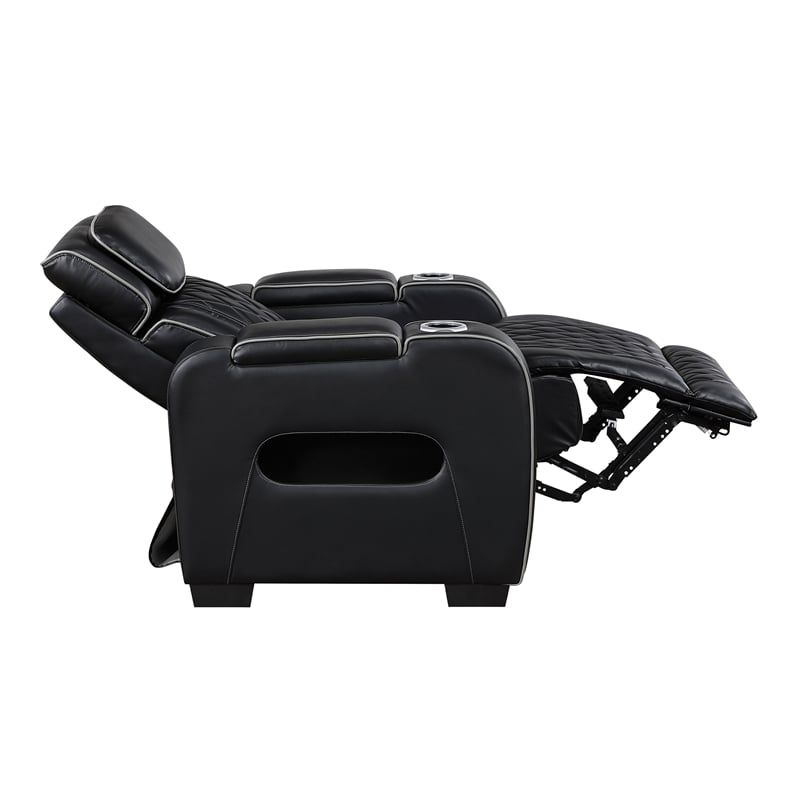 Lexicon Fairway Faux Leather Power Reclining Chair with Power Headrest in Black