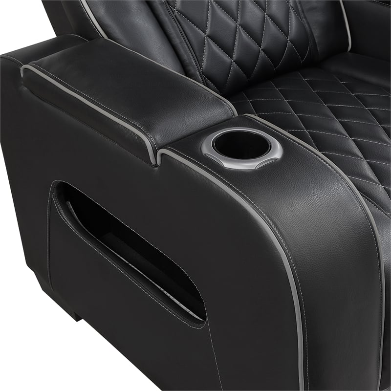 Lexicon Fairway Faux Leather Power Reclining Chair with Power Headrest in Black