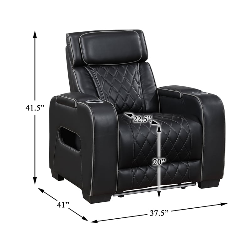 Lexicon Fairway Faux Leather Power Reclining Chair with Power Headrest in Black