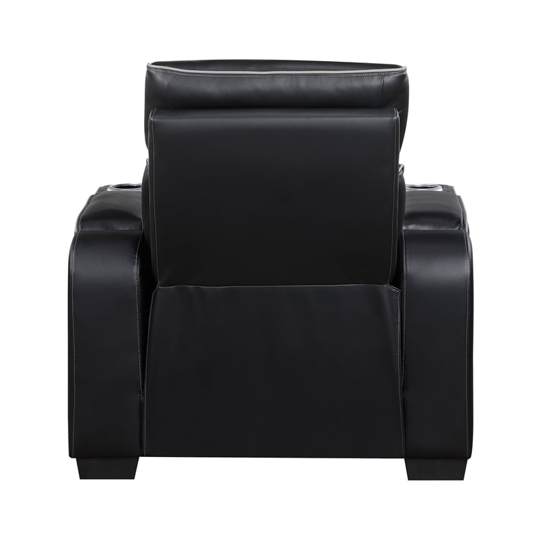 Lexicon Fairway Faux Leather Power Reclining Chair with Power Headrest in Black
