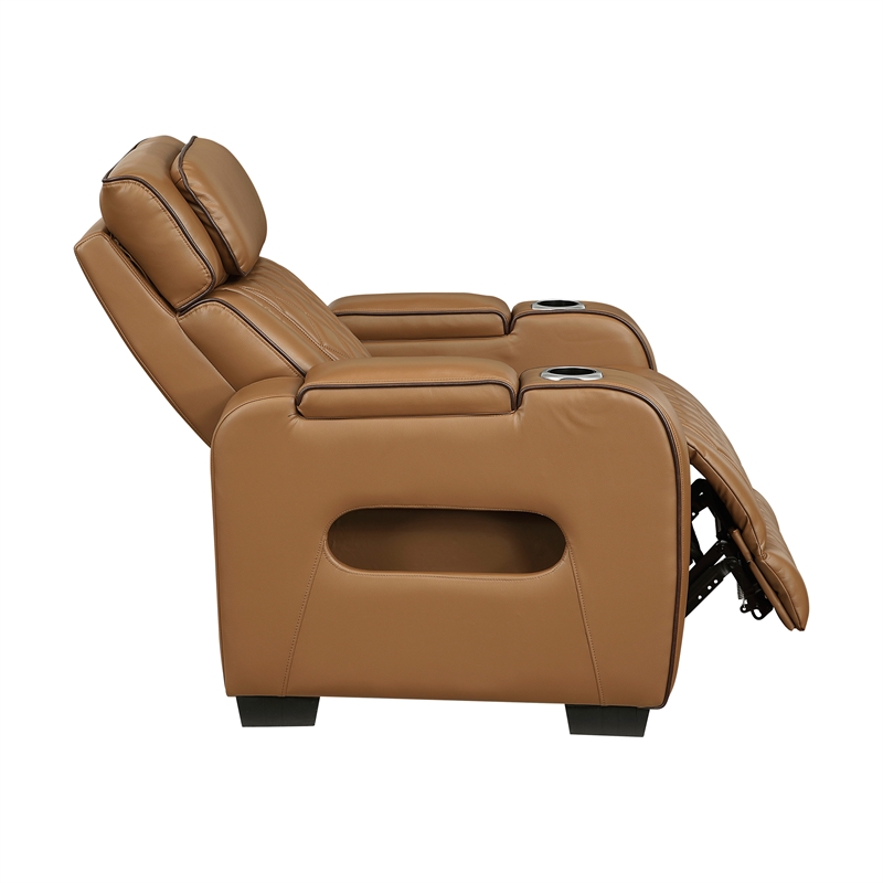 Lexicon Fairway Faux Leather Power Reclining Chair with Power Headrest in Brown