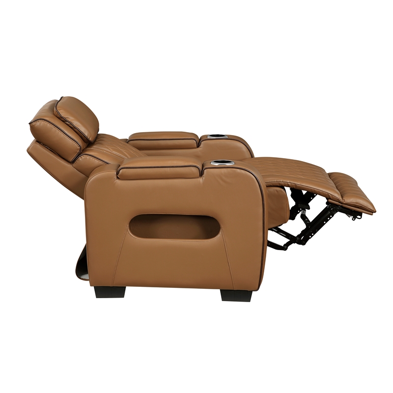 Lexicon Fairway Faux Leather Power Reclining Chair with Power Headrest in Brown