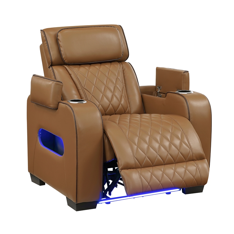 Lexicon Fairway Faux Leather Power Reclining Chair with Power Headrest in Brown