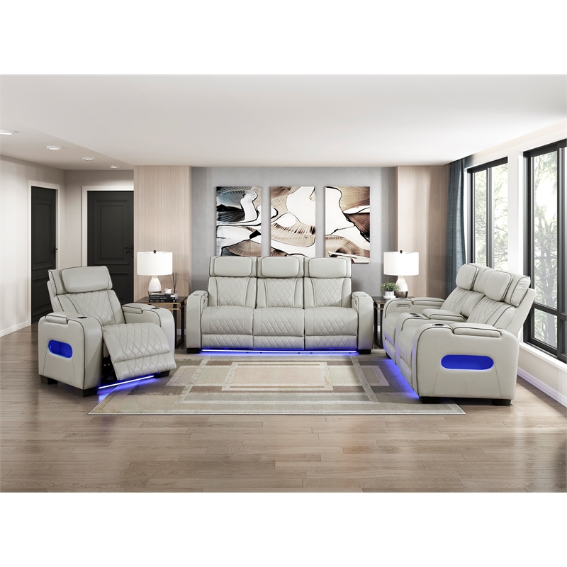 Lexicon Fairway Faux Leather Power Reclining Chair with Power Headrest in Taupe