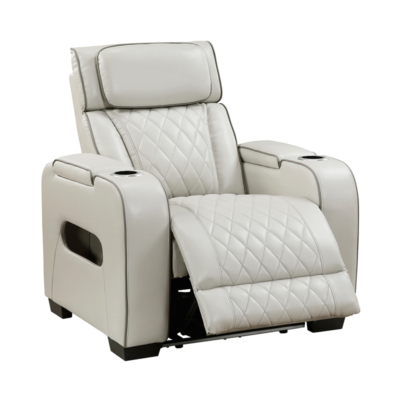 Lexicon Fairway Faux Leather Power Reclining Chair with Power Headrest in Taupe