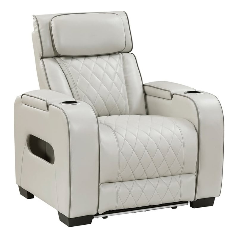 Lexicon Fairway Faux Leather Power Reclining Chair with Power Headrest in Taupe