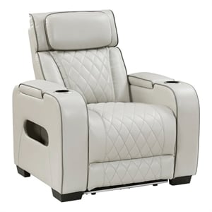 Lexicon Fairway Faux Leather Power Reclining Chair with Power Headrest in Taupe