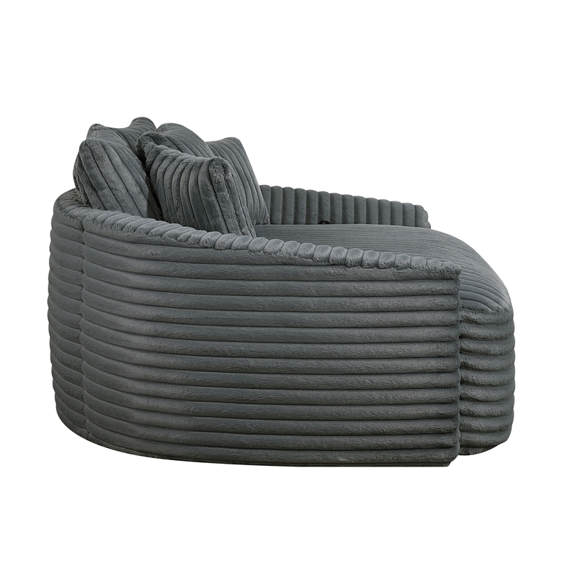 Lexicon Tomball Corduroy Fabric Oversized Chaise Lounge in Dark Gray