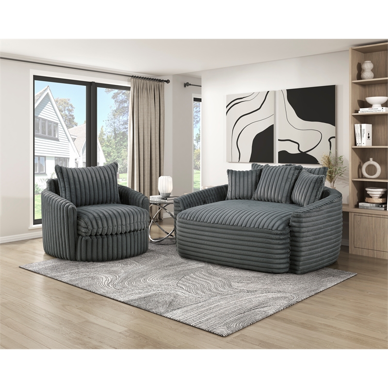 Lexicon Tomball Corduroy Fabric Oversized Chaise Lounge in Dark Gray
