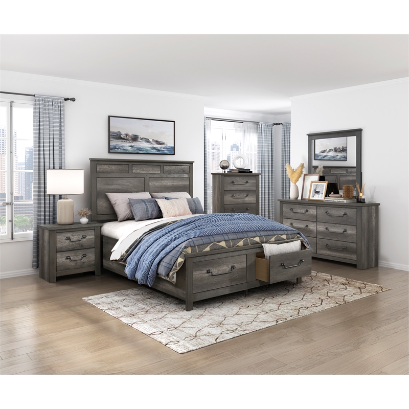 Lexicon Lenior Asian Hardwood CK Platform Bed with Footboard Storage in Gray
