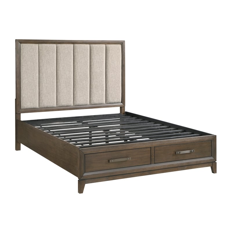 Lexicon Aris Asian Hardwood QN Pltfm Bed with Footboard Storage in Dark Walnut