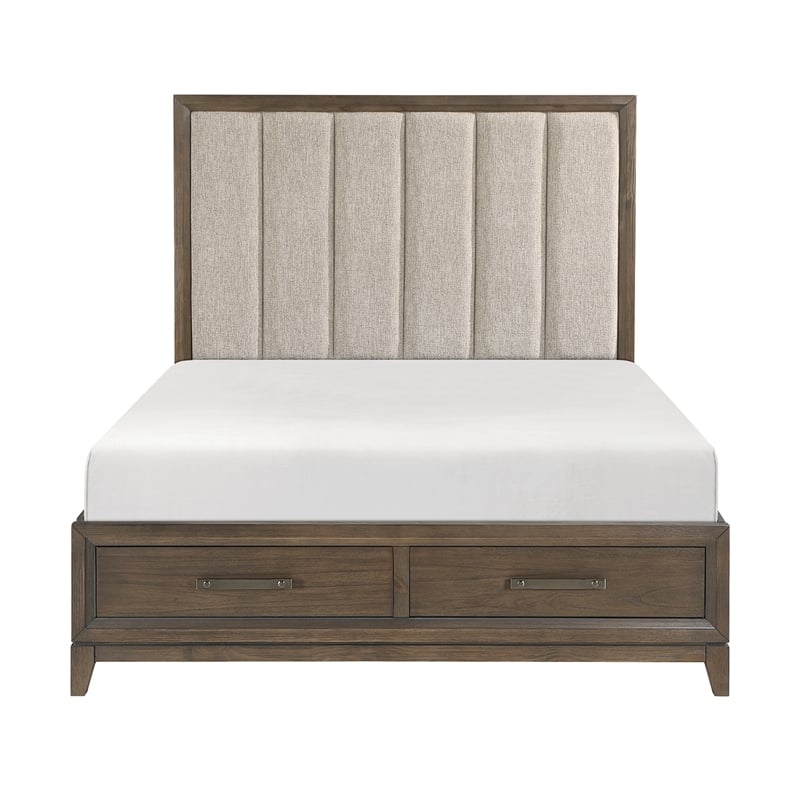 Lexicon Aris Asian Hardwood QN Pltfm Bed with Footboard Storage in Dark Walnut