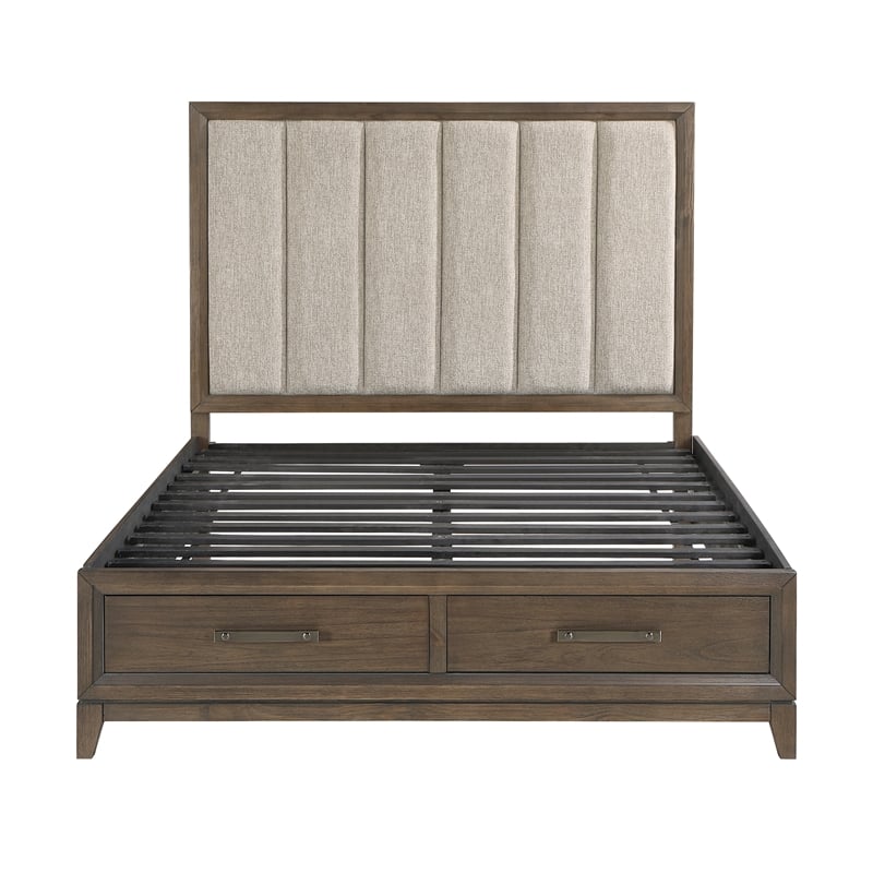 Lexicon Aris Asian Hardwood QN Pltfm Bed with Footboard Storage in Dark Walnut