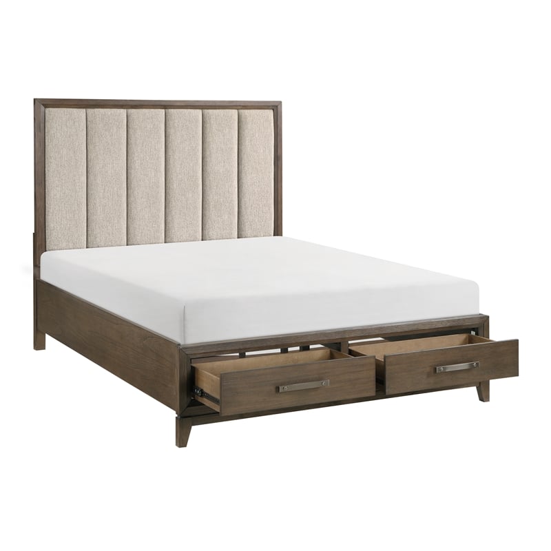 Lexicon Aris Asian Hardwood QN Pltfm Bed with Footboard Storage in Dark Walnut