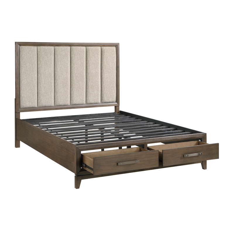 Lexicon Aris Asian Hardwood QN Pltfm Bed with Footboard Storage in Dark Walnut