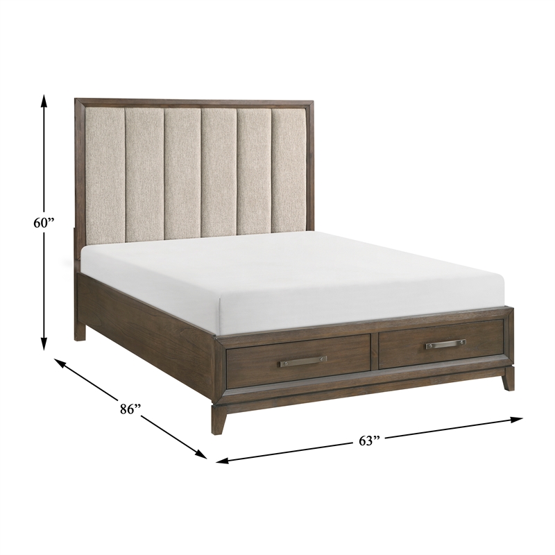 Lexicon Aris Asian Hardwood QN Pltfm Bed with Footboard Storage in Dark Walnut