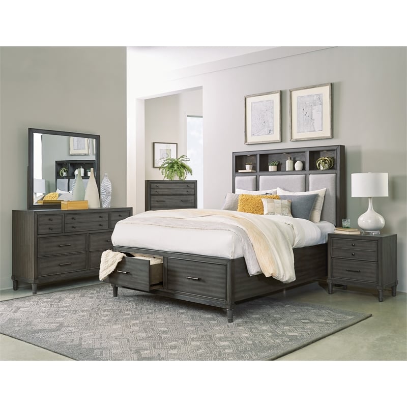 Lexicon Wittenberry Asian Hardwood Queen Platform Bed in Gray