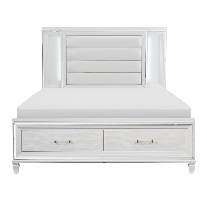 Lexicon Tamsin Asian Hardwood QN Pltfm Bed with LED lighting in White Metallic