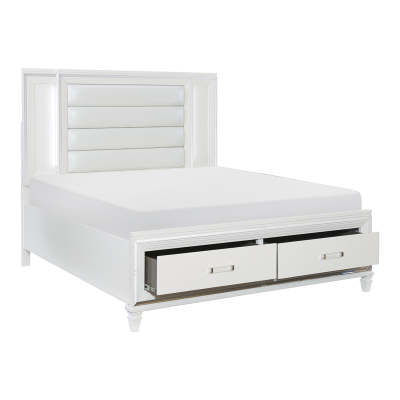 Lexicon Tamsin Asian Hardwood QN Pltfm Bed with LED lighting in White Metallic