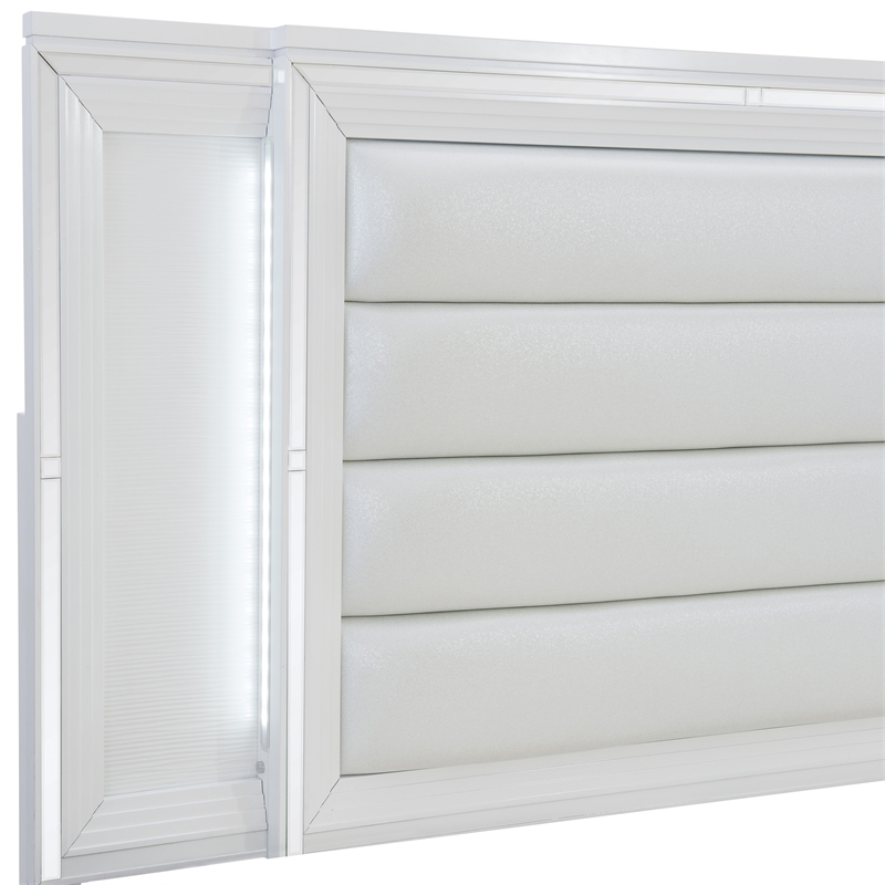 Lexicon Tamsin Asian Hardwood QN Pltfm Bed with LED lighting in White Metallic